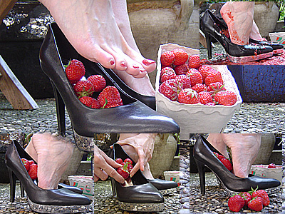In Shoe Crush Strawberries In My Black Platform Pumps