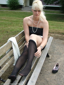 Taking Off Ballerinas Nylon Stockings And Cuffs