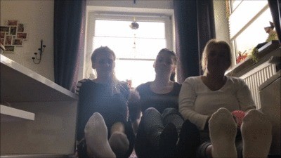 Mother And Two Daughters Show Off Their Socks And Barefeet To You Losers